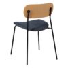 609582 Silla diseño vintage metal negro, respaldo madera y asiento tapizado azul