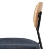 609582 Silla diseño vintage metal negro, respaldo madera y asiento tapizado azul
