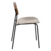 609583 Silla diseño vintage metal negro, respaldo madera y asiento tapizado crema