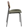 609584 Silla diseño vintage metal negro, respaldo madera y asiento tapizado verde