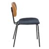 609587 Silla diseño vintage metal negro, respaldo madera y asiento tapizado azul