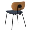 609587 Silla diseño vintage metal negro, respaldo madera y asiento tapizado azul