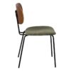 609589 Silla diseño vintage metal negro, respaldo madera y asiento tapizado verde