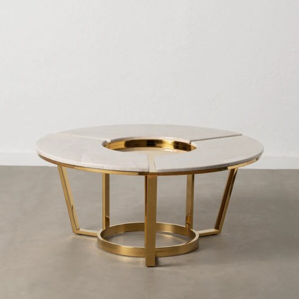 609711 Mesa de centro diseño vintage Art Decó 100 acero oro y mármol blanco