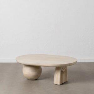 609719 Mesa de centro ovalada diseño moderno madera blanco con tallas