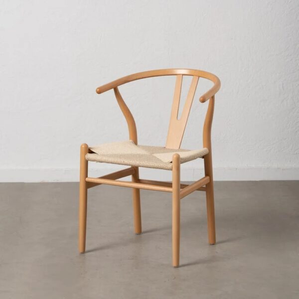 609990 Silla diseño vintage inspiración Hans Wegner madera natural y cuerda