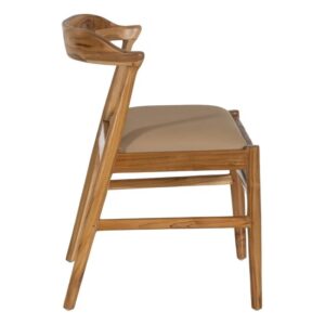 610548 Silla diseño nórdico vintage madera de teka y asiento piel beige