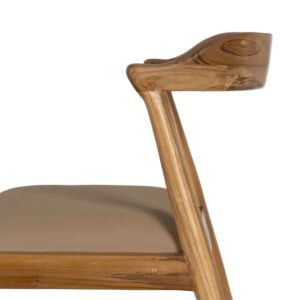 610548 Silla diseño nórdico vintage madera de teka y asiento piel beige