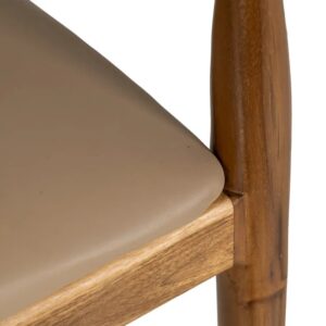 610549 Silla con reposabrazos diseño nórdico vintage madera de teka y piel beige