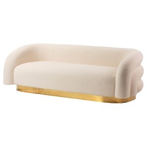 930045 Sofá de gran tamaño diseño vintage Art Decó tapizado boucle blanco y base dorada