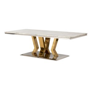 937009 Mesa de centro diseño Art Decó NORILSK mármol artificial gris y acero inoxidable dorado y plata