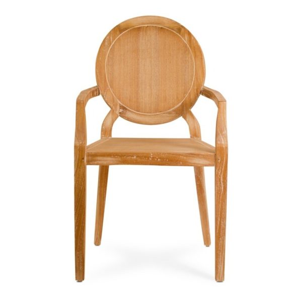 940055-PAT Silla con reposabrazos diseño vintage ELOISE madera con pátina blanca