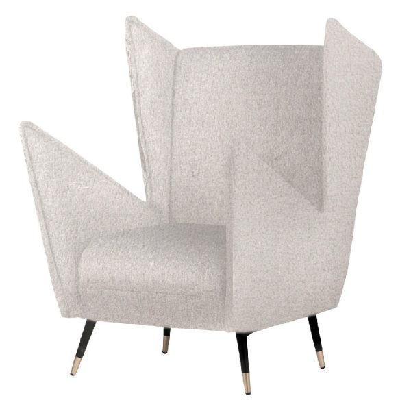 941008 Sillón butaca diseño vintage Art Decó VELVET PEAK tapizado boucle beige y patas acero negro con dorado
