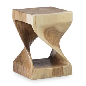 9470103 Mesa auxiliar cuadrada diseño rústico tronco madera de suar formas curvas