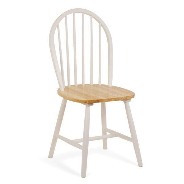 950502-BIC Silla diseño nórdico vintage WINDSOR madera blanco y natural