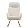 10777 Sillón mecedora diseño vintage tapizado pana blanco y patas metal con madera