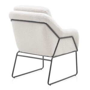 10779 Sillón butaca diseño moderno metal negro y tapizado bouclé blanco