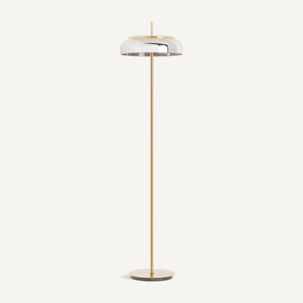 33420 Lámpara de pie diseño vintage Art Decó MALIH 166 hierro y cristal colores oro y gris
