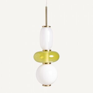 33423 Lámpara de techo diseño vintage Art Decó MICAH hierro dorado y cristal blanco y verde
