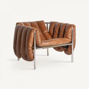 33571 Sillón butaca diseño moderno vintage CALIFER acero y piel marrón