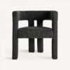 Exclusiva silla o sillón, de diseño moderno, con originales formas curvas y elegante tapizado en algodón bouclé en color negro