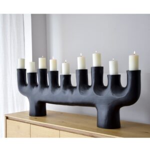 34JE23286 Escultura candelabro diseño moderno 147 aluminio color negro con soporte para 9 velas