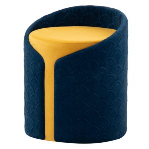 367080 Puff diseño vintage Art Decó tapizado terciopelo azul y amarillo con textura