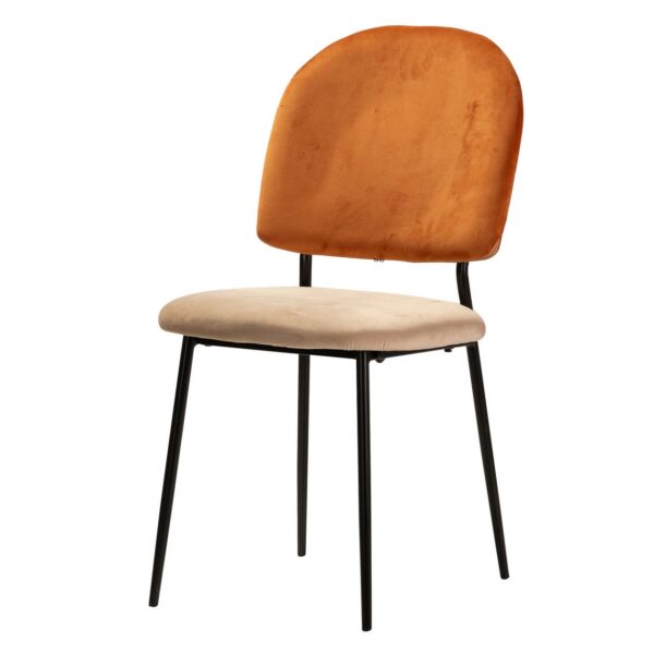 703104 Silla diseño vintage metal negro y tapizado terciopelo naranja y marrón