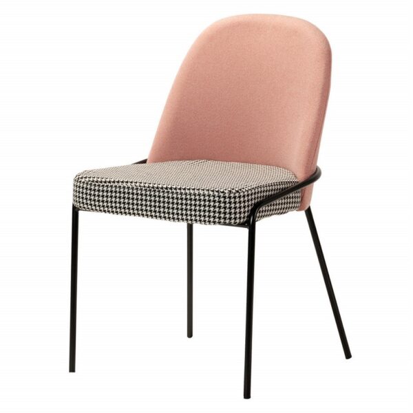 703115 Silla diseño moderno metal negro con tapizado rosa y pata de gallo