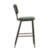 703124 Taburete alto diseño vintage metal negro con asiento tapizado verde y respaldo rejilla