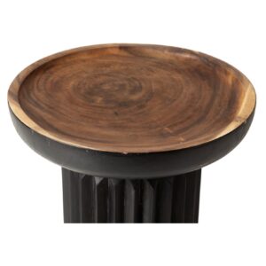 940205 Mesa auxiliar redonda diseño rústico 50 madera de suar acabado negro y natural