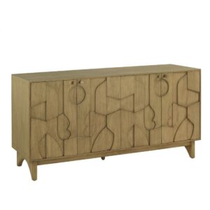 INDOME-NAT Aparador diseño moderno 162 madera natural 4 puertas relieves geométricos