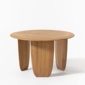 LEILA Mesa de centro redonda diseño moderno 70 madera de teka patas rectas