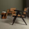 LOUNGE GALIA Sillón con reposabrazos diseño vintage madera natural con asiento y respaldo ratán