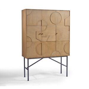 LYON Armario diseño moderno 130 madera tallas geométricas con patas altas metal negro