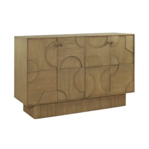 NANTES Aparador de diseño moderno 172 madera natural con tallas geométricas y base bloque
