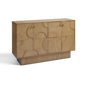 NANTES Aparador de diseño moderno 172 madera natural tallas geométricas y base bloque