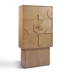 NIZA Armario diseño moderno 100 madera tallas geométricas con pata alta bloque madera