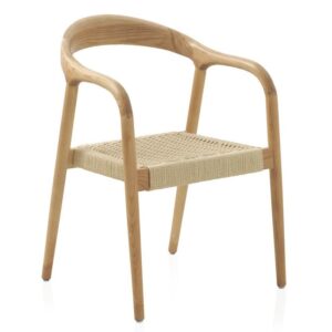10871 Silla con reposabrazos diseño nórdico vintage madera de fresno y asiento de cuerda