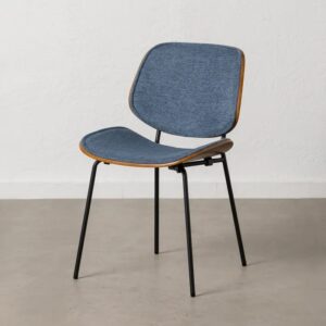 609456 Silla diseño vintage metal negro con respaldo y asiento en madera tapizada azul