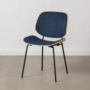 609458 Silla diseño vintage metal negro con respaldo y asiento en madera tapizada azul marino