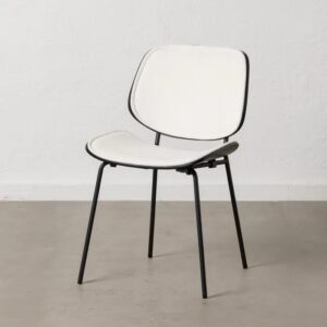 609459 Silla diseño vintage metal negro con respaldo y asiento en madera tapizada blanco