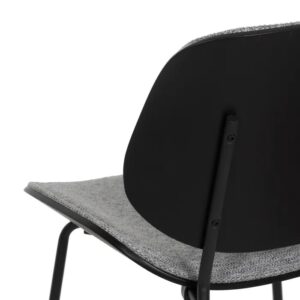 609460 Silla diseño vintage metal negro con respaldo y asiento en madera tapizada gris