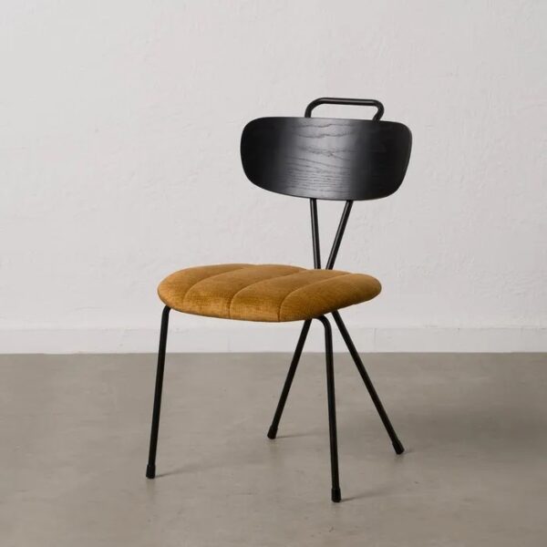 610354 Silla de diseño moderno vintage acero negro, respaldo madera y asiento mostaza
