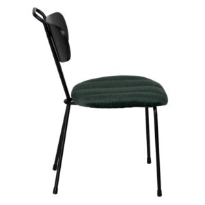 610355 Silla de diseño moderno vintage acero negro, respaldo madera y asiento verde