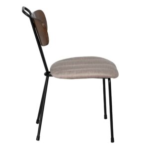 610357 Silla de diseño moderno vintage acero negro, respaldo madera y asiento beige