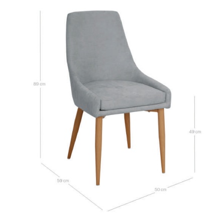 Silla de diseño moderno TINA tapizado turquesa y patas metal imitación madera