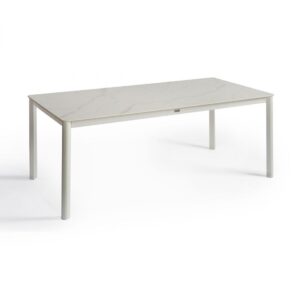 VIOLET-4-Mesa de comedor para exterior diseño moderno 180 aluminio blanco con sobre de piedra