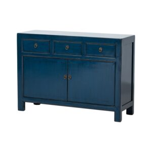 BE794 Aparador diseño rústico oriental 120 madera azul oscuro con desgastes