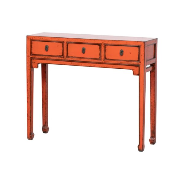 BE891 Consola diseño oriental 100 madera naranja acabado desgastado